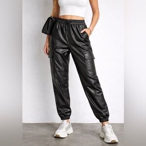 Zara Black Faux Leather Track/Jogger Pants
